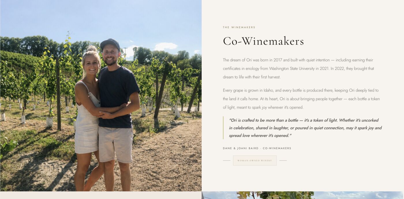 Dane and Joani Baird, co-winemakers of Ori Wines, in their vineyard